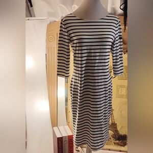 Saint James Black and White Striped Midi Dress